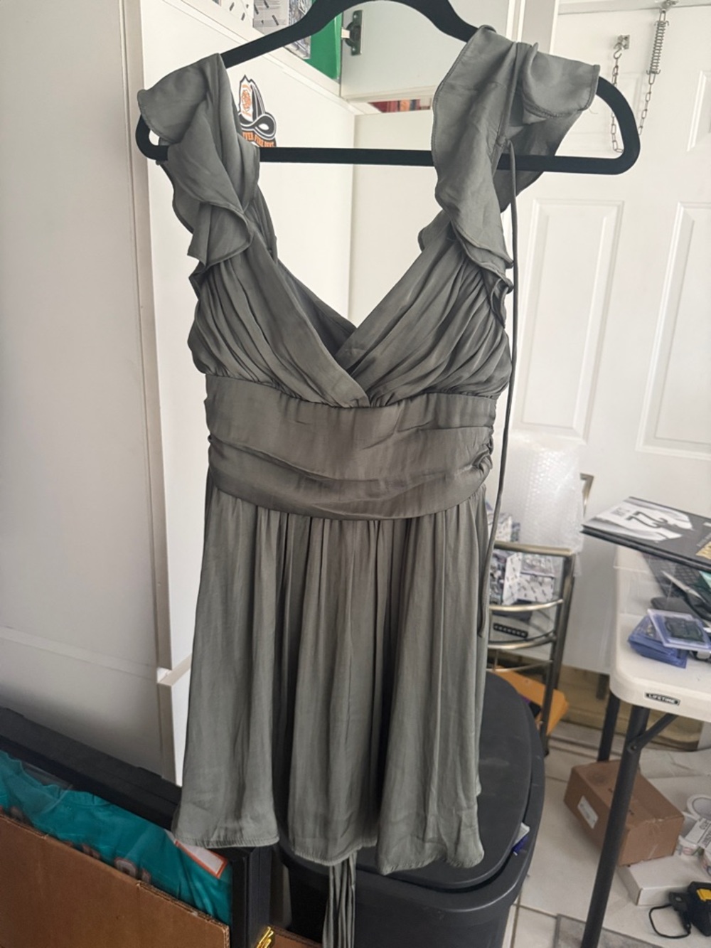 Women’s Ruffle V-Neck Olive Dress